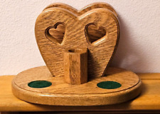 VTG Heart Shape Oak Napkin Salt Pepper & Toothpick Holder Wood Caddy  picture