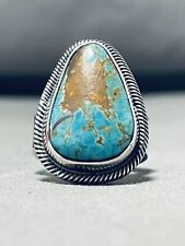 IMPRESSIVE VINTAGE NAVAJO ROYSTON TURQUOISE SIGNED STERLING SILVER RING picture