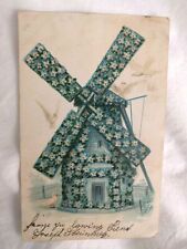 1907 Postcard: Windmill covered in Forget-Me-Not Flowers, with Doves picture