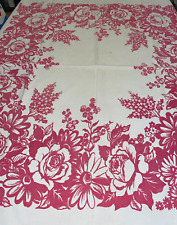 Vintage Tablecloth Beautiful 1930s 1940s Pink Roses Daisies 44 x 50 Cotton picture