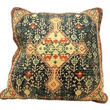 New With Tags Surya Jute Beige and Blue Medallion Throw Pillow Zipper Back picture