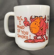 Glasbake Devil Novelty Milk Glass Mug 'Mind If You Smoke' Vintage picture