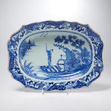 ATQ Chinese Export Blue & White Underplate Platter Women Rowing Dog  c1760  RARE picture