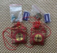 2 Pcs Chinese Fortune Bag Emperor Coin Buddha Script Gem Stones Feng Shui Amulet picture