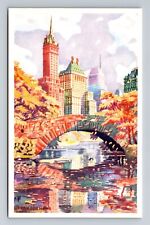 New York City NY-Autumn At Central Park, Antique, Vintage Postcard picture