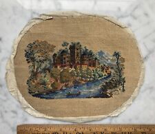 A+  Antique Victorian Beadwork Needlework Pictorial On Perforated Paper Punch picture