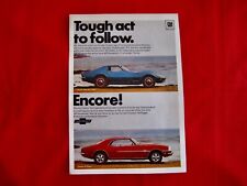1968 CHEVROLET CORVETTE  &  CAMARO  SS - ORIGINAL PRINT CAR AD - EXCELLENT COND picture