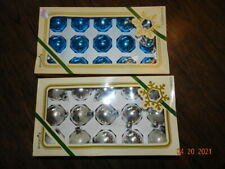 Pyramid Vintage blue silver Glass Shiny Christmas Ornaments 2 boxes of 15=30 picture
