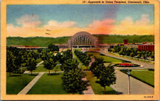 Approach To Union Terminal Trees Cincinnati Ohio Antique Vintage Postcard Linen picture