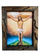 Jesus En La Cruz Imagen En Cuadro Rustico De Madera 9
