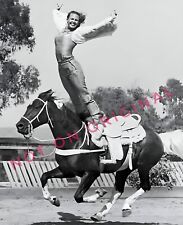 8x10 Vintage Photo High Def Reprint of Woman Trick Rider on Horse Stunt Riding picture