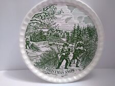 Vintage Currier & Ives Replica Christmas Snow 11.5” Green Serving Plate READ picture