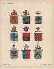 1886 America Heraldica - Colonial American Coats of Arms Chromo Heralrdy Print picture