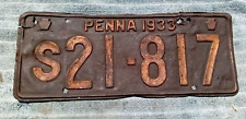 Vintage 1933 Auto Car License Plate Pennsylvania - Rusty Rough Patina picture