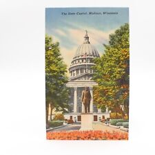 Madison WI Wisconsin State Capitol East Entrance Tulips Unposted Linen Postcard picture