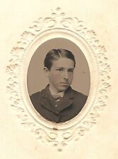 Old Antique Gem Tintype Photo Young Man Gentleman Teen Boy w/ Neatly Combed Hair picture