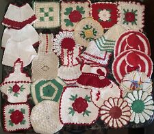 25 Vintage Crocheted Pot Holders~Red ~Green~Ecru~Roses~Cottagecore/Grannycore picture