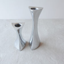 Nambe Candlestick Holder Silver Alloy Pillar Vtg MCM 1960s 594 595 picture