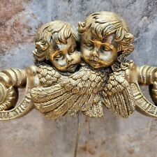 VTG Double Angel Cherub Stand Stake Decor Distressed Gold Paint Angel Chalkware picture