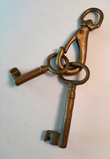 Two Large Brass Dungeon Skeleton Keys W/ Brass Carabiner Style Clip picture