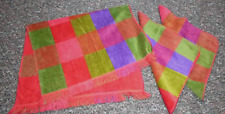 3 Pcs NOS Vtg Cannon Royal Family Hand Towel W/ 2 Washcloths Red Green Squares picture