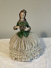 Vintage Dresden Lace Figurine Victorian Woman With Purse - Blue Goat Makers Mark picture