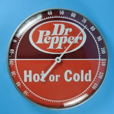 VINTAGE DR PEPPER HOT OR COLD 12” METAL THERMOMETER GLASS FACE FAHRENHEIT  picture
