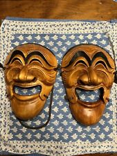 Pair of Korean Traditional Hahoe Folk Art Hand Carved Wooden Face Masks Yang Ban picture