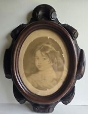 RARE BEAUTIFUL ANTIQUE VICTORIAN WOOD OVAL PICTURE PAINTING FRAME UNDER GLASS picture