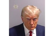 4x4 Donald Trump Mug Shot Sticker - maga - Trump 2024 Biden political laptop picture