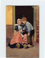 Postcard Two Kids Playing with a Cute Cat Walcheren Zealand Netherlands picture