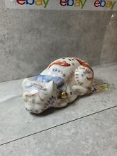 9' Kutani Sleeping Cat Chinoiserie Grannycore Japanese Porcelain Hand Painted picture
