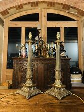 Pair Of Antique Brass Table Lamps, Corinthian Classical Style picture