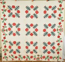 OUTSTANDING Vintage 1860's Red & Green President's Wreath Antique Quilt Top picture