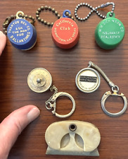 Keychain Lot Of 6 coin holders-spring loaded barrels-advertising-scraper-Vintage picture