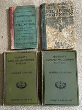 4 vintage school books over 100 years old:  arithmetic, grammar (2), & spelling picture