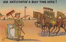 Vintage WW2 Postcard Army Am Anticipatin' A Busy Time Here Tichnor Unused picture