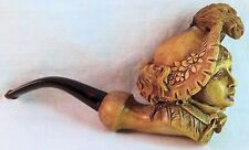 Antique Hand carved Block Meerschaum Pipe Art Noveau Lady Amber MI Turkey Signed picture