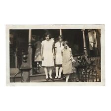 Vintage Snapshot Photo 1920s Flapper Women Posing On Porch In Front Of House picture