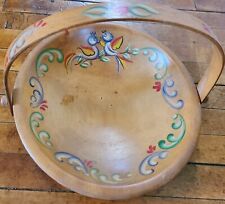 Vtg Woodcroftery Wooden Handled Bowl Hand Painted Bird w Flourish 9 Inch Diam picture