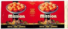 c1949 Paper Fruit Can Label Mission Brand Royal Anne Cherries - Scarce picture