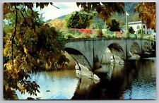 Bridge Flowers Shelburne Falls Massachusetts Mohawk Trail American Flag Postcard picture