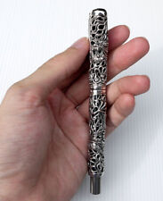 JAPANESE DRAGON CARVED 925 STERLING SILVER PEN HANDMADE UNIQUE MEN'S JEWELRY picture