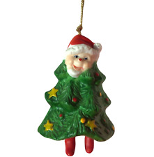 Vintage Santa in Christmas Tree Porcelain Bell Ornament 4