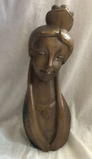 Vintage Hand Carved Wooden Bust Princess Statue  L3 picture