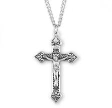 Leaf Design Sterling Silver Crucifix Size 2.1in x 1.3in Features 24in Long chain picture