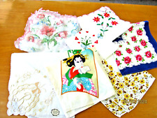 Vintage set of 8  linen cotton handkerchief / hankerchief floral Embroidered picture