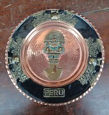 Copper-Brass Peruvian Souvenir Wall Plate-Raised Incan Symbols-Handcrafted~VTG picture