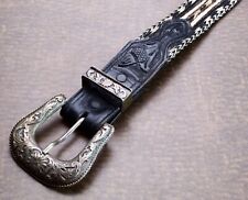 Vintage Sterling Silver Horse Hair Belts Engraved Buckle Set Marked CIP/CTP 34 picture