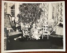 VTG 1940s Snapshot Photo Cute Girl Christmas Tree Presents Doll Raggedy Andy picture